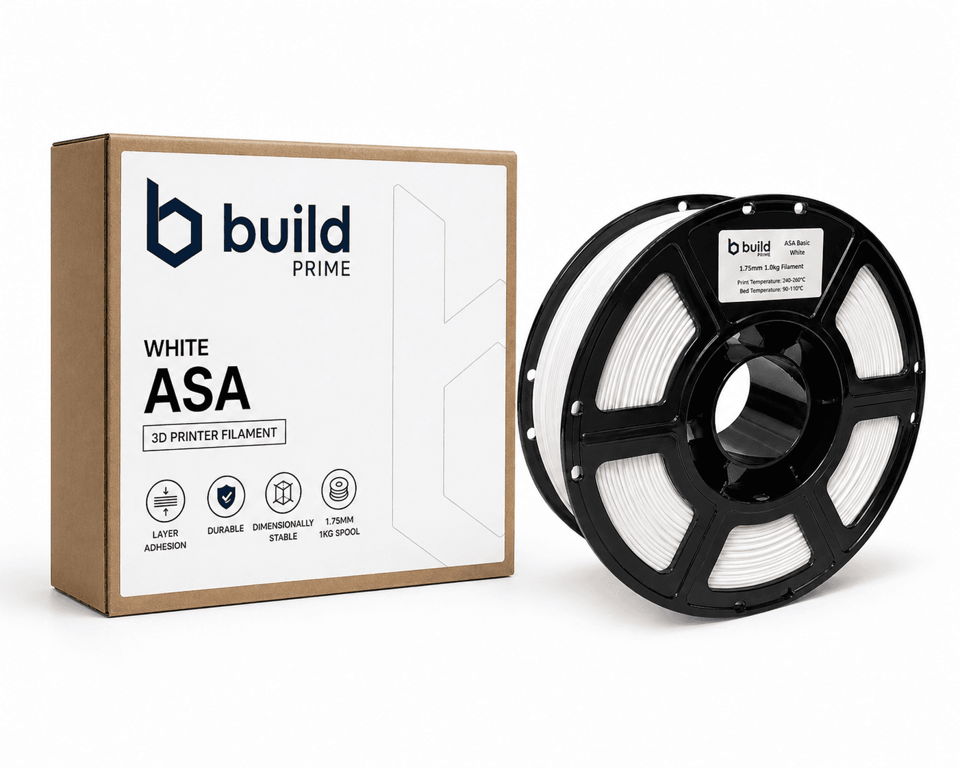 Build Prime White ASA — 1kg spool with packaging